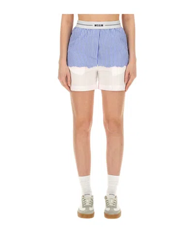 MSGM MSGM LOGO WAISTBAND STRIPED SHORTS