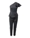 Msgm One Shoulder Flounce Jumpsuit In Black Polyamide In Black
