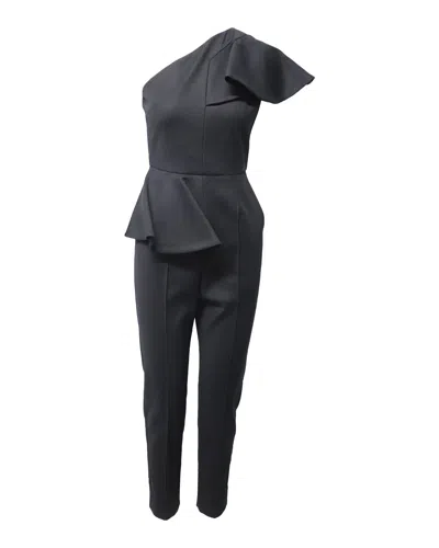 Msgm One Shoulder Flounce Jumpsuit In Black Polyamide