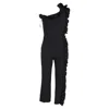 Msgm One-shoulder Ruffle-trimmed Jumpsuit In Black Polyester In Black