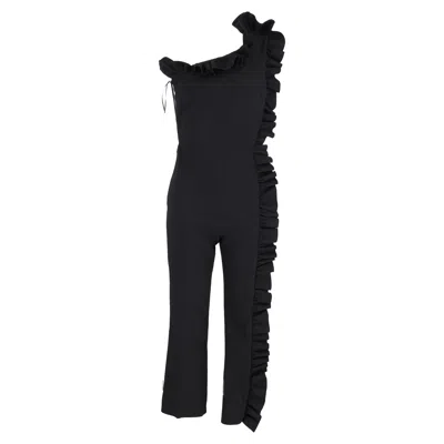 Msgm One-shoulder Ruffle-trimmed Jumpsuit In Black Polyester
