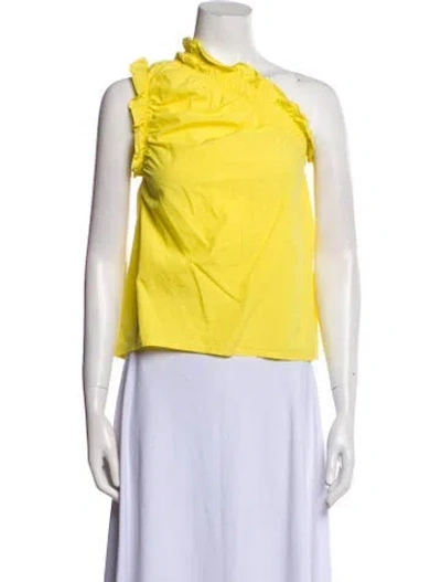 Pre-owned Msgm One-shoulder Sleeveless Crop Top In Yellow