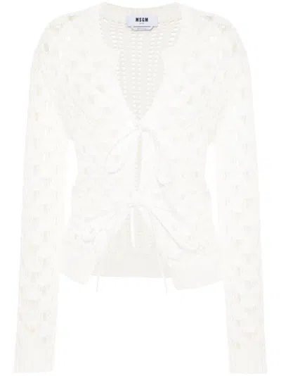 Msgm Open-knit Cotton Cardigan In White