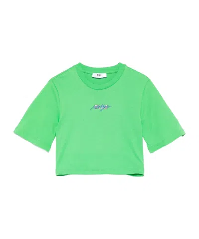 Msgm Open-necked Black Shirt In Green