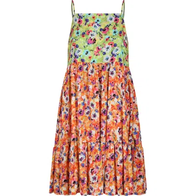Msgm Kids' Orange Dress For Girl With Floral Print