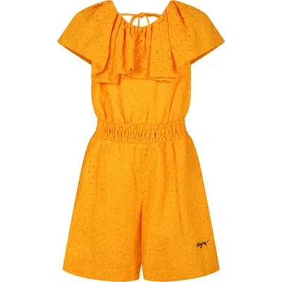 Msgm Kids' Orange Jumsuit For Girl With Broderie Anglaise