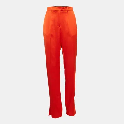 Msgm Orange Satin Straight Cut Trousers In Red