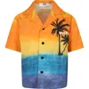Msgm Orange Shirt For Boy With Palm Tree Print In Orange