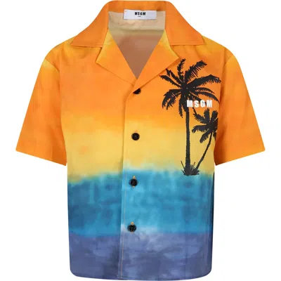 Msgm Orange Shirt For Boy With Palm Tree Print