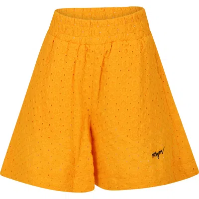 Msgm Kids' Orange Short For Girl With Broderie Anglaise