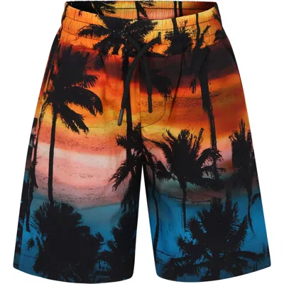 Msgm Kids' Orange Shorts For Boy With Palm Tree Print In Multicolor