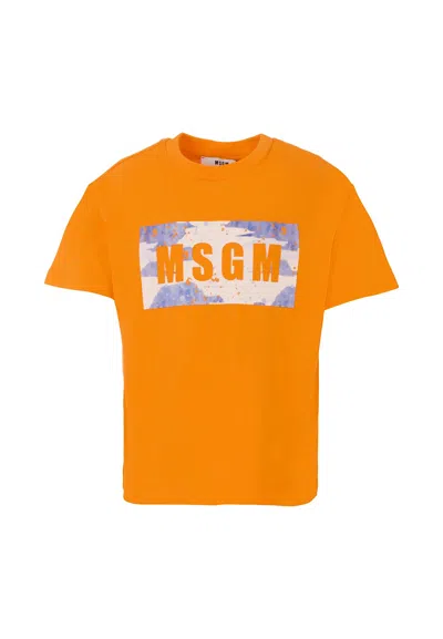 Msgm Kids' Orange T-shirt For Boy With Logo