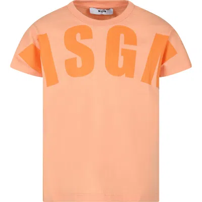 Msgm Kids' Logo印花棉t恤 In Orange
