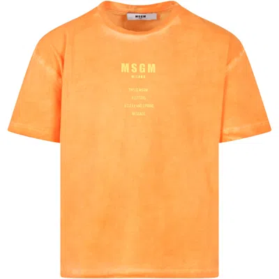 Msgm Orange T-shirt For Kids With White Logo