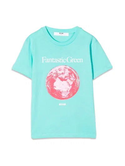 Msgm Kids' Organic Jersey T-shirt In Baby Blue