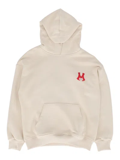 Msgm Kids' Over Diagonal Fleece Hoodie Boy Crema/cr In White
