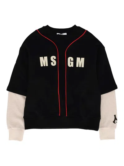 Msgm Over Diagonal Fleece/waffle Sweatshirt B In Multi