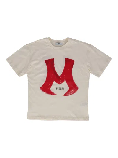 Msgm Kids' Over Jersey T-shirt Boy Crema/cream In White