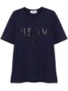 Msgm Over T-shirt In Blue Cotton With Printed Black Logo In Blue