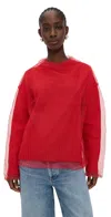 Msgm Overlay Crewneck Pullover Red In Red