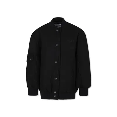 Msgm Kids' Oversized Black Jacket For Girl With Logo