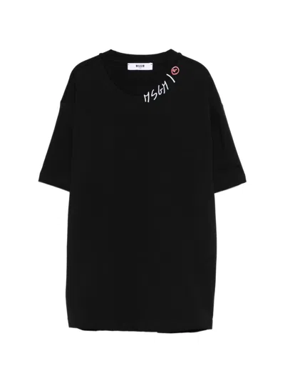Msgm Kids' Oversized Crew Neck Short Sleeve T-shirt With Logo In Black