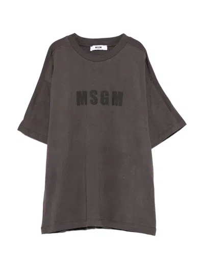 Msgm Kids' Oversized Crew Neck Short Sleeve T-shirt With Logo In Brown