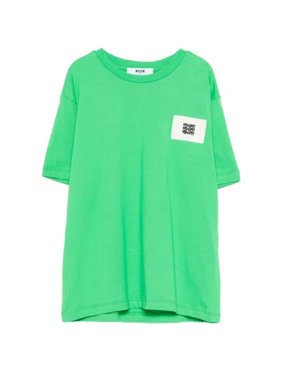 Msgm Kids' Oversized Crew Neck Short Sleeve T-shirt With Logo In Green