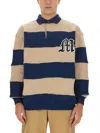 Msgm Logo Striped Polo Collar Sweatshirt