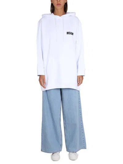 Msgm Oversized Sweatshirt With Drawstring Hood And Logo Print