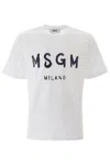 Msgm Cotton T-shirt With Front Printed Logo In Optical White