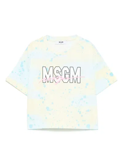 Msgm Kids' Paint-splatter T-shirt In Blue
