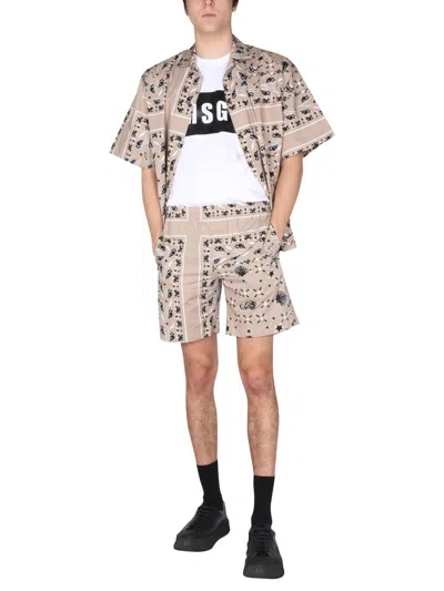 Msgm Paisley Pattern Cotton Bermudas In Multi