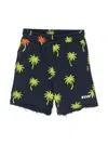 Msgm Palm Tree-print Cotton Shorts In Blue
