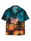 Msgm Palm-tree Print Shirt In Blue