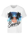 Msgm White T-shirt For Kids With Palm Tree And Logo In White