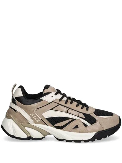 Msgm Panelled Lace-up Sneakers In Grey