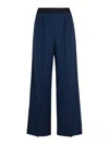 Msgm Wide-leg Wool Pants Elastic Waistband In Dark Blue