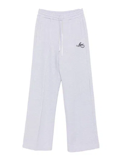 Msgm Wide Leg Logo Trousers In Gray