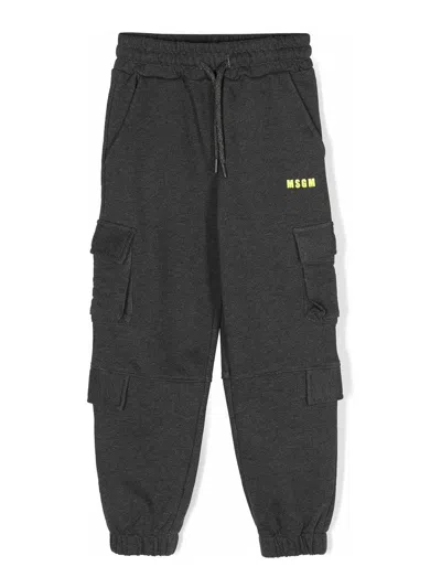 Msgm Kids' Logo-print Cotton Track Pants In Grey