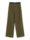 Msgm Cropped Olive Green Wide-leg Trousers In Green
