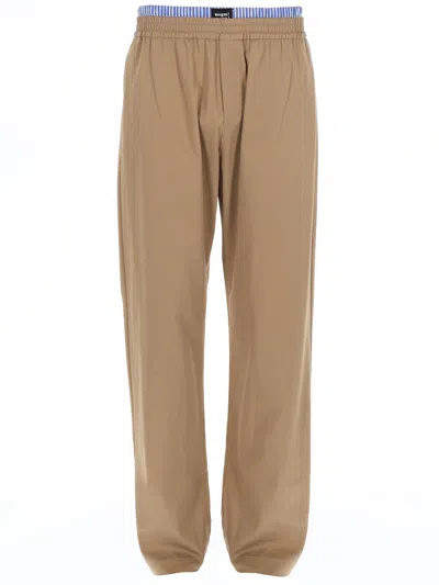 Msgm Pantalone In Cotone Con Doppio Elastico In Brown