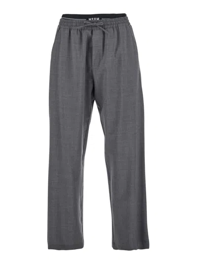 Msgm Elastic-waistband Trousers In Gray