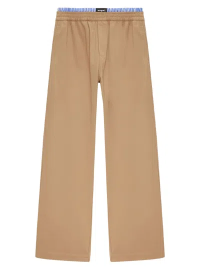 Msgm Wide-leg Cotton Gabardine Trousers With Double Elasticated Waistband In Neutral