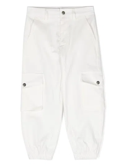 Msgm Kids' Stretch-cotton Cargo Trousers In White