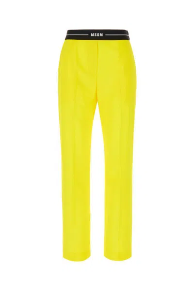 Msgm Fluo Yellow Stretch Wool Pant