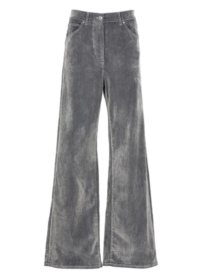 Msgm Logo-patch Wide-leg Trousers In Grey