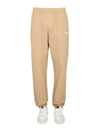 Msgm Pants With Logo In Beige