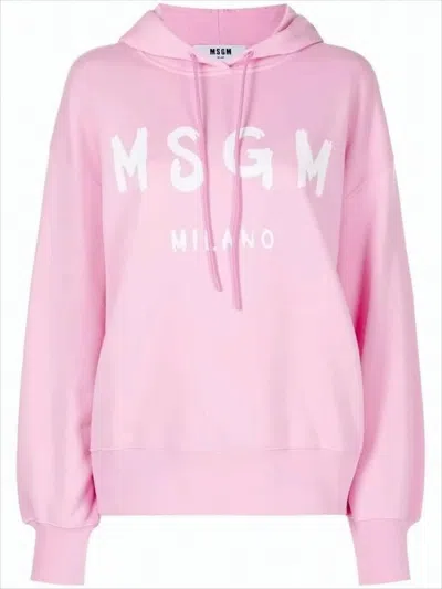 Msgm Pastel Pink Relaxed-fit Hoodie With Logo Print In Purple
