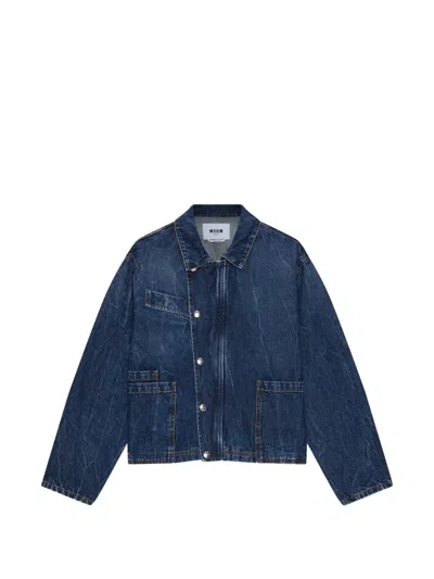 Msgm Patch-pocket Denim Jacket In Blue